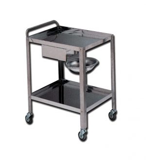 Carrello DESSING In acciaio inox AISI 304 con 2 ripiani 70 x 50 cm, 1 cassetto (40 x 50 x h 15 cm), catino e portacatino.