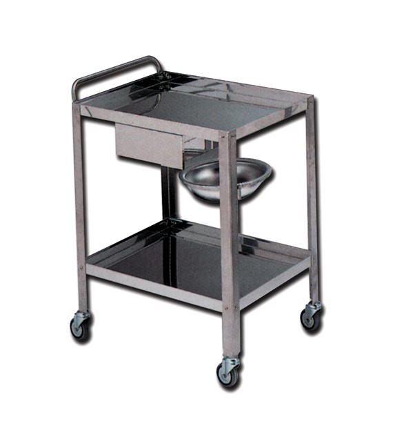 Carrello DESSING In acciaio inox AISI 304 con 2 ripiani 70 x 50 cm, 1 cassetto (40 x 50 x h 15 cm), catino e portacatino.