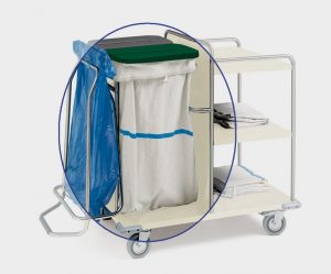 TORINOMED - Sacco per carrelli lavanderia in tessuto sintetico bianco con striscia gialla.