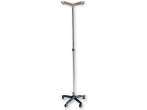 ASTA PORTAFLEBO 2 GANCI - su piantana a rotelle - in acciaio cromato