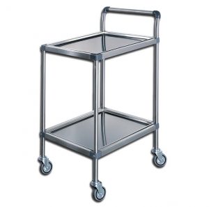 Carrello medicazione Plus, con vassoi removibili. Struttura in acciaio INOX montata su rotelle Ø 80 mm.