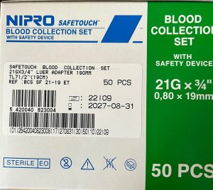 TORINOMED - Aghi a farfalla NIPRO SAFETOUCH 21G di sicurezza (0,80 x 19 mm.) con Adattatore Luer preassemblato