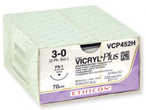 VICRYL PLUS 3/0 – VCP452H – ETHICON intrecciato – 3/8 - ago: FS-1  24 mm. - 70 cm. filo – conf. 36 pz.