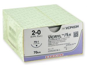 VICRYL PLUS 2/0 – VCP453H – ETHICON intrecciato – 3/8 - ago: FS-1  24 mm. - 70 cm. filo – conf. 36 pz.
