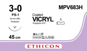 VICRYL 3/0 – MPV683H – ETHICON intrecciata – 3/8 Ago - PS-1  24 mm. – 45 cm. filo – Conf. 36 pz.
