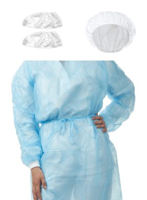 KIT PAZIENTE OFTALMOLOGIA - 3 PEZZI: Camice manica lunga, tnt 20 gr, cuffietta con elastico in polipropilene tnt, calzare in tnt - TORINOMED